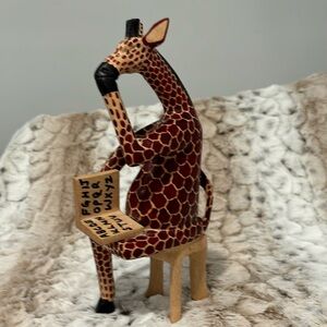Literary Giraffe sculpture, hand-carved & painted by Kenyan artisans